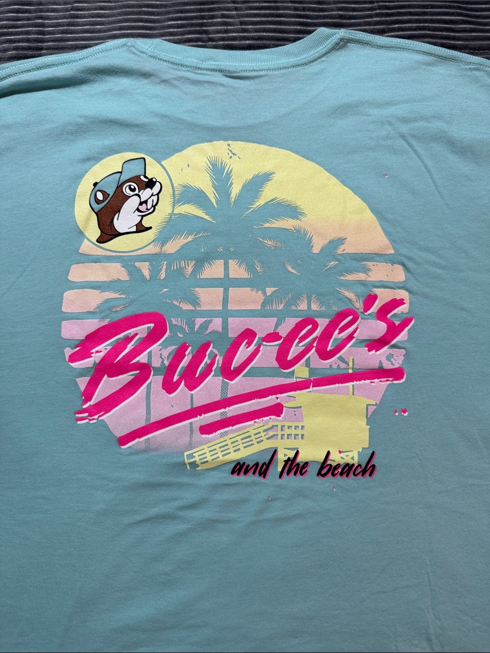 Buc-ee's Women's Short Sleeve Tee - Teal with Sunset Graphic